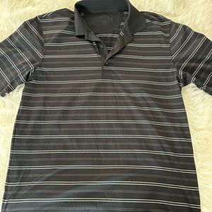 Greg Norman Golf Polo Play Dry Shirt  Mens Large Coral Black Gray Striped